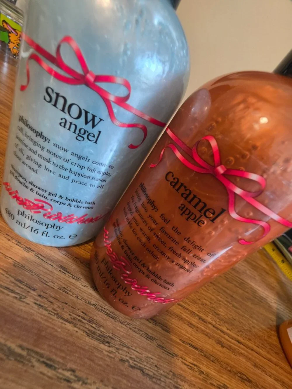 Philosophy Shower Gel Lot of 2 Snow Angel Caramel Apple 16 oz Bubble Bath NEW